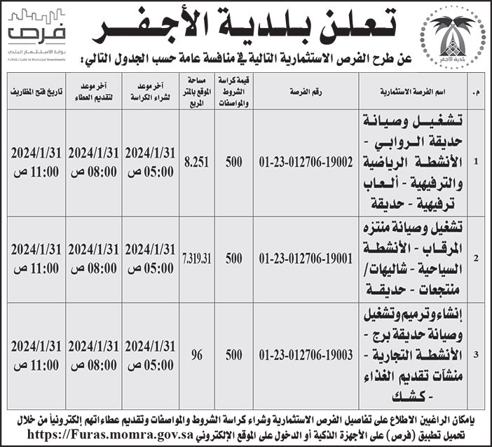 إعلان بلدية الأجفر 