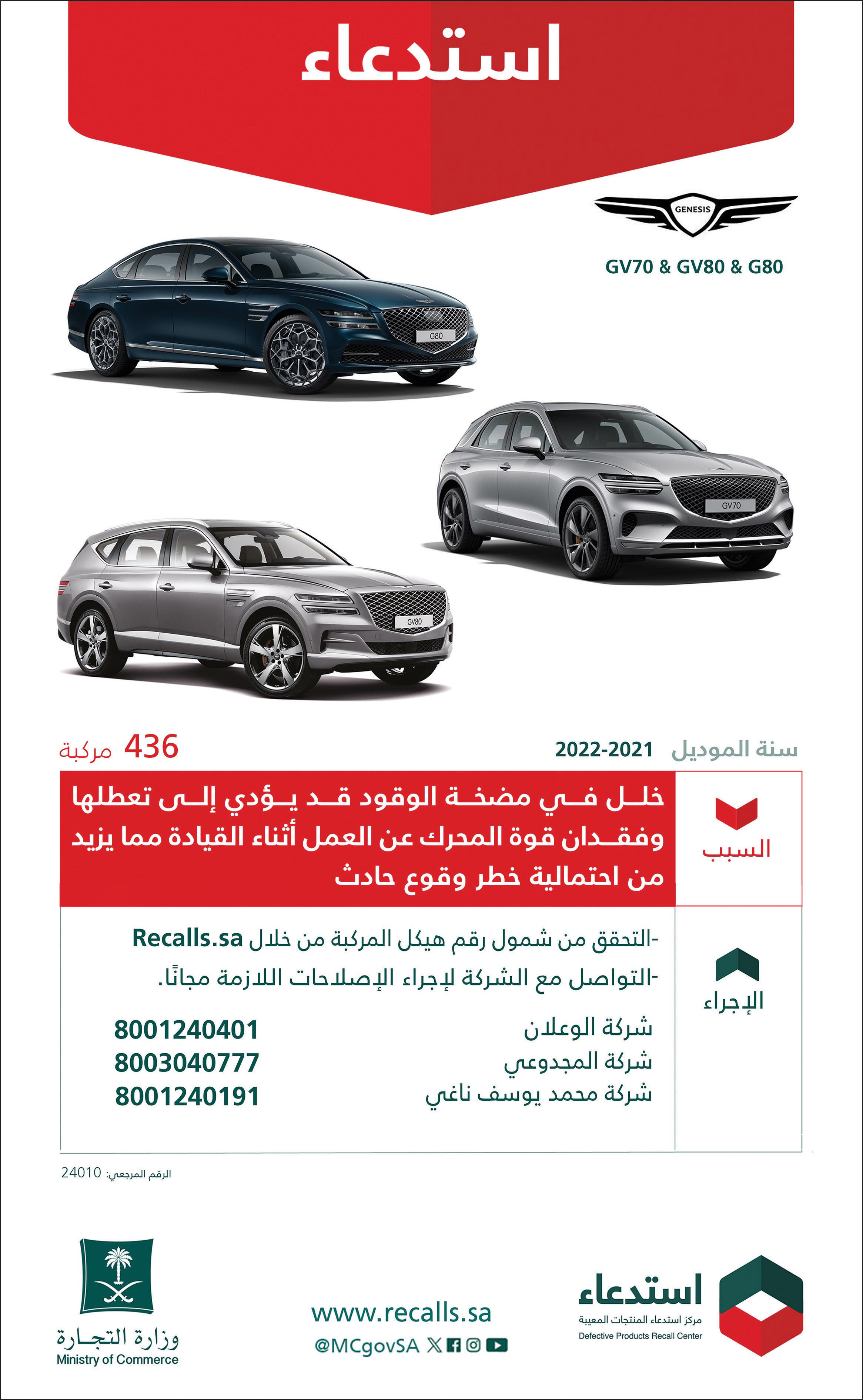 إعلان استدعاء سيارات GV70-GV80-G80 