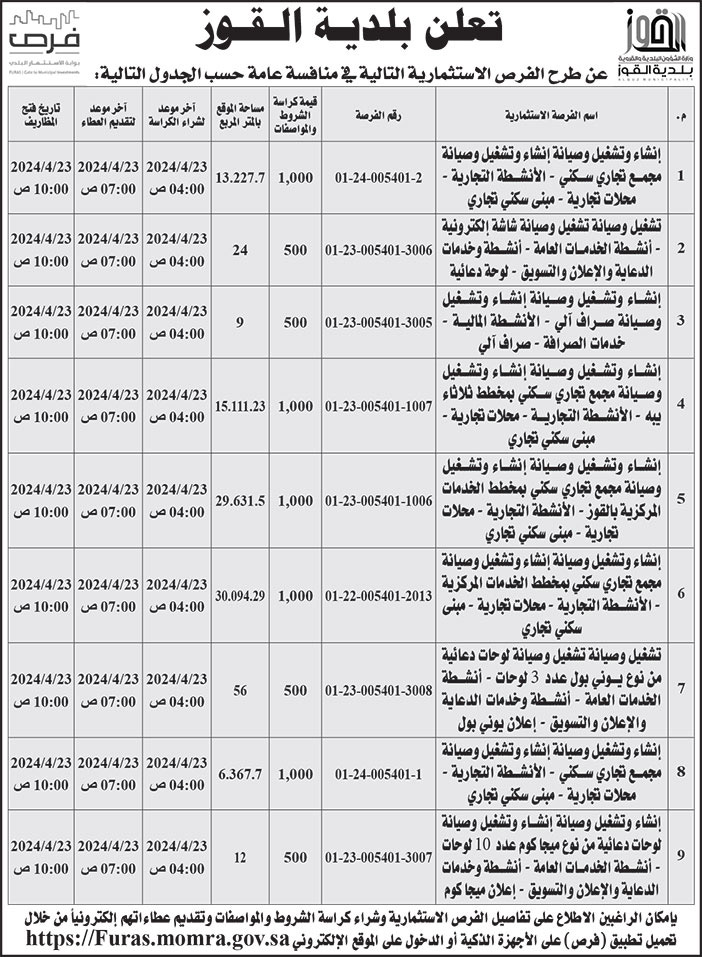 إعلان بلدية القوز 