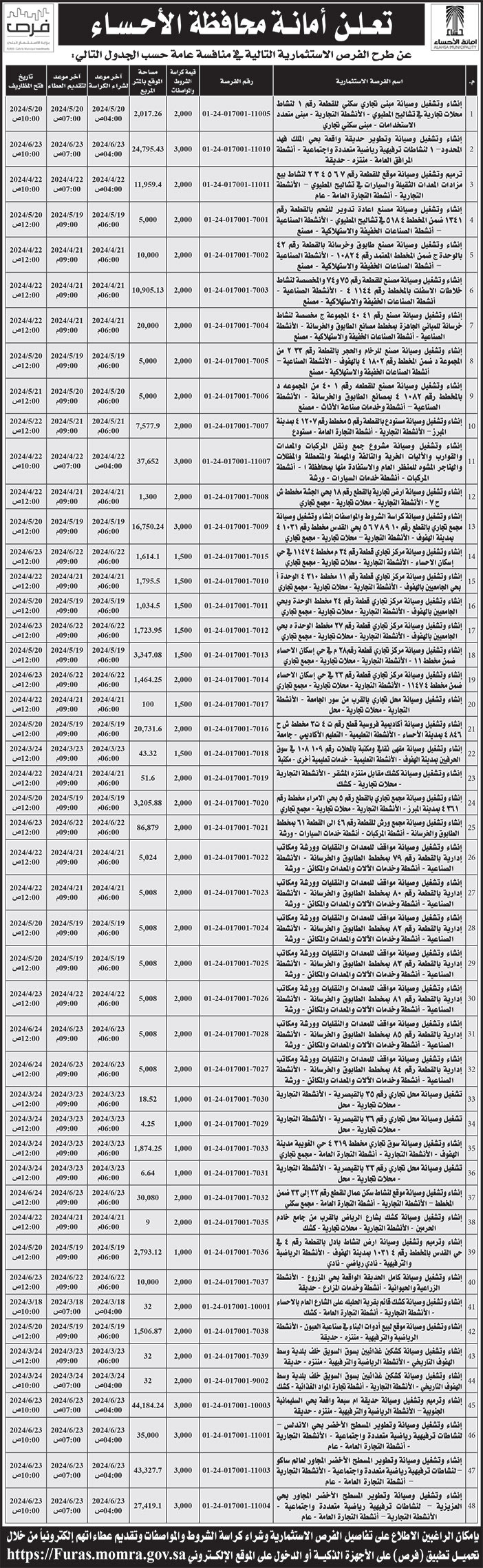 إعلان أمانة محافظة الاحساء 