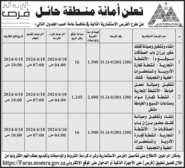 إعلان أمانة منطقة حائل 