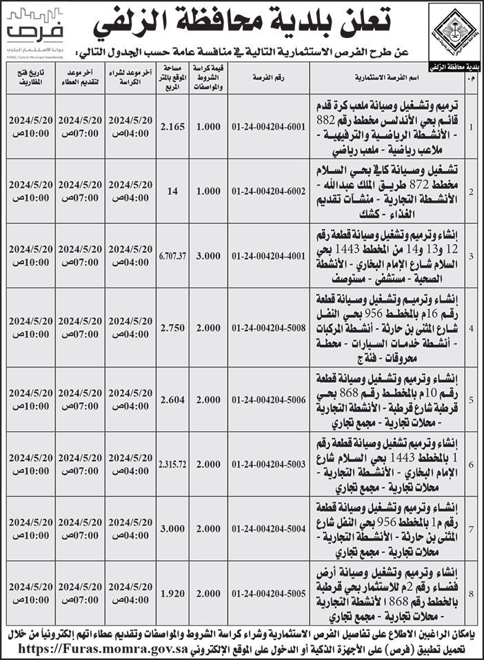 إعلان بلدية محافظة الزلفي 