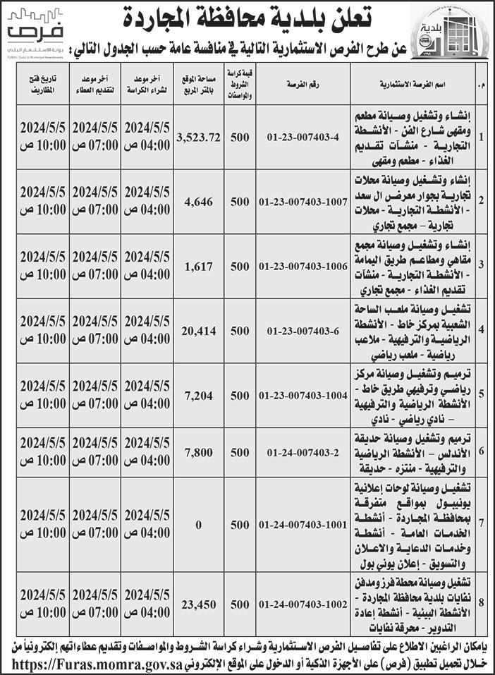 إعلان بلدية محافظة المجاردة 