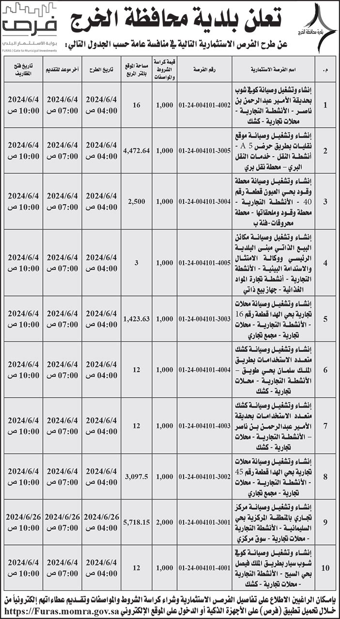 إعلان بلدية محافظة الخرج 