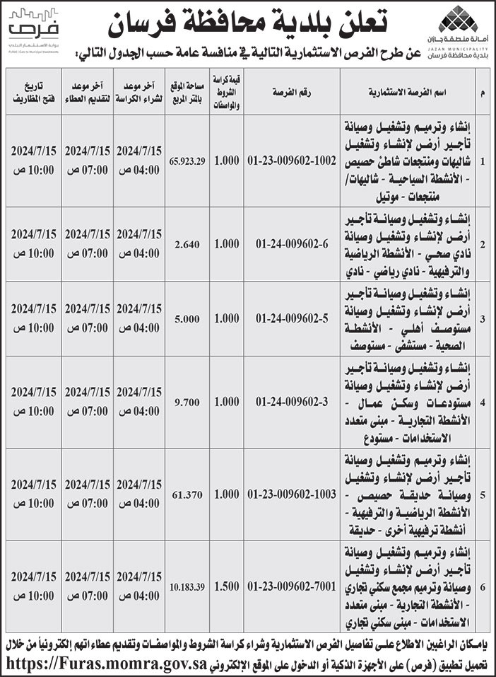 إعلان بلدية محافظة فرسان 