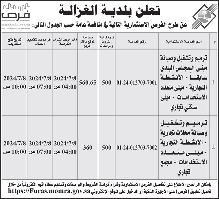 إعلان بلدية الغزالة 