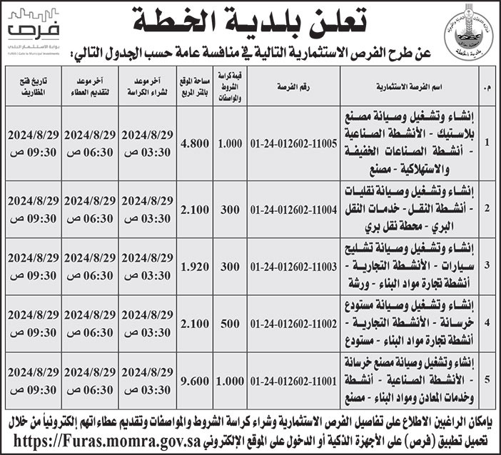 إعلان بلدية الخطة 