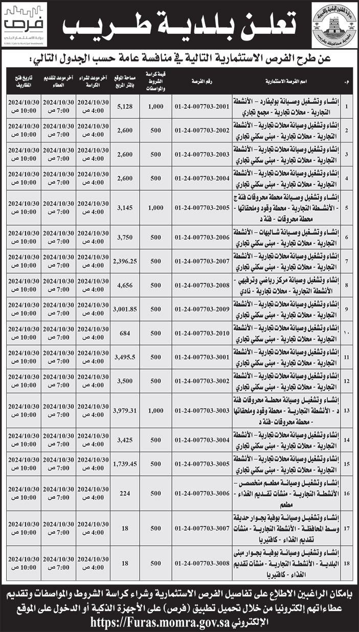 إعلان بلدية طريب 