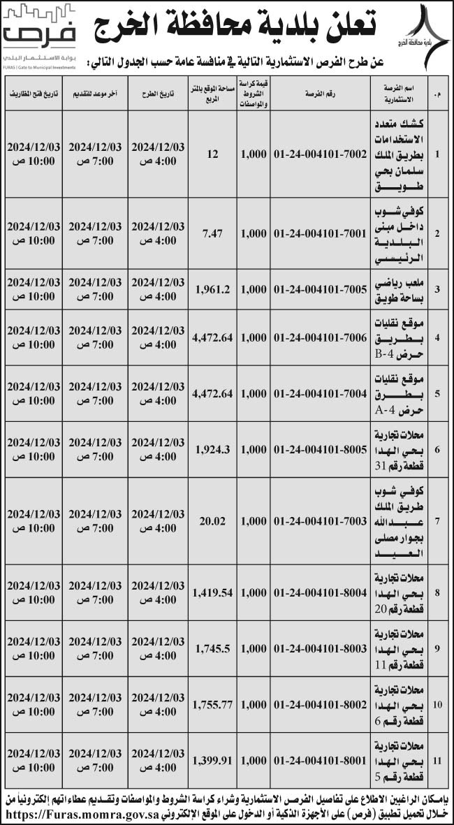 إعلان بلدية محافظة الخرج 