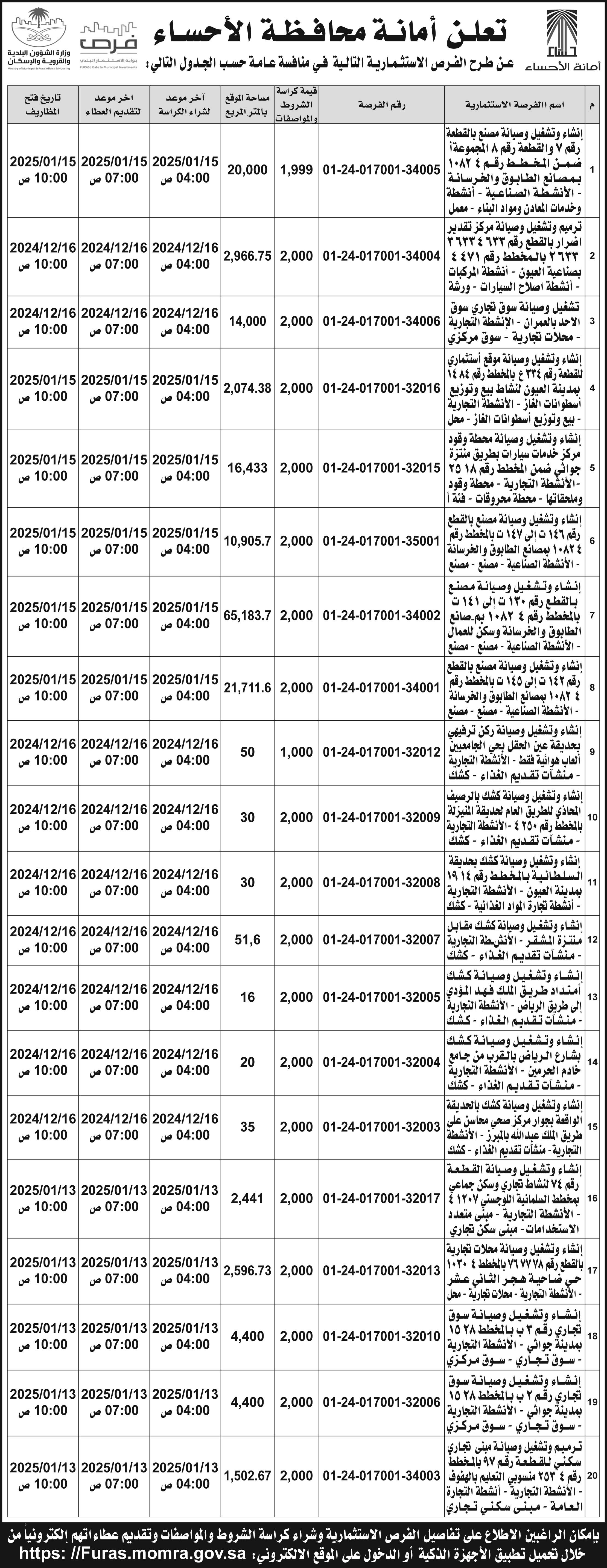 إعلان أمانة محافظة الأحساء 