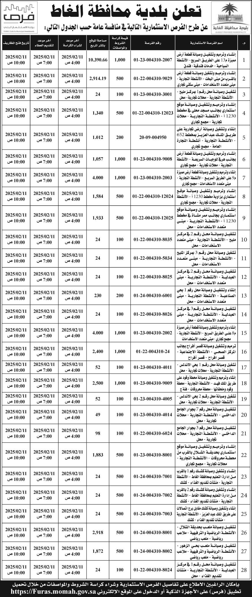 إعلان بلدية محافظة الغاط 